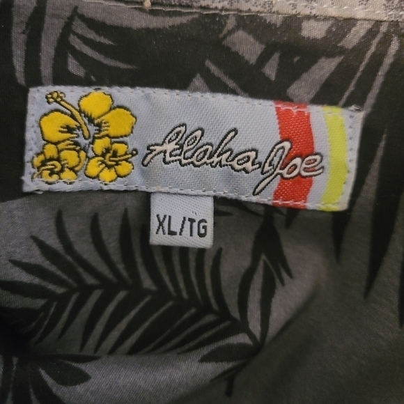 ALOHA Joe Hawaiian Palm Print Button Up Short Sleeve Gray Multi Shirt Size XL - Picture 4 of 5